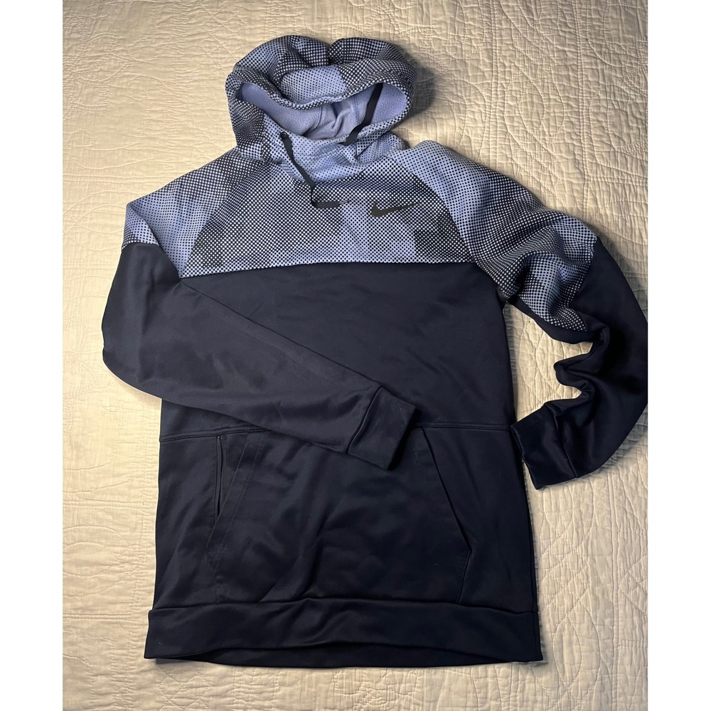 Nike Dri-FIT Mens Medium Hoodie Navy Blue Dot Pattern Pullover Fleece 622